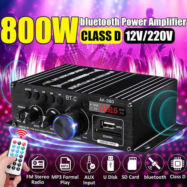 Ak380/ak370/ak170 800w tehovahvistin audio karaoke kotiteatteri vahvistin 2 kanavainen bluetooth luokan d vahvistin usb sd aux: Ak380
