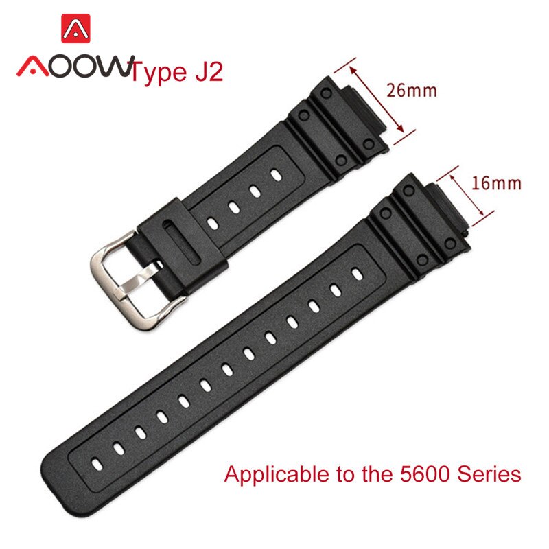 16mm silikon klokkereim for casio g-shock 9052 5600 6900 serie reim herre gummi sport vanntett erstatningsbånd tilbehør: Type  j2 5600