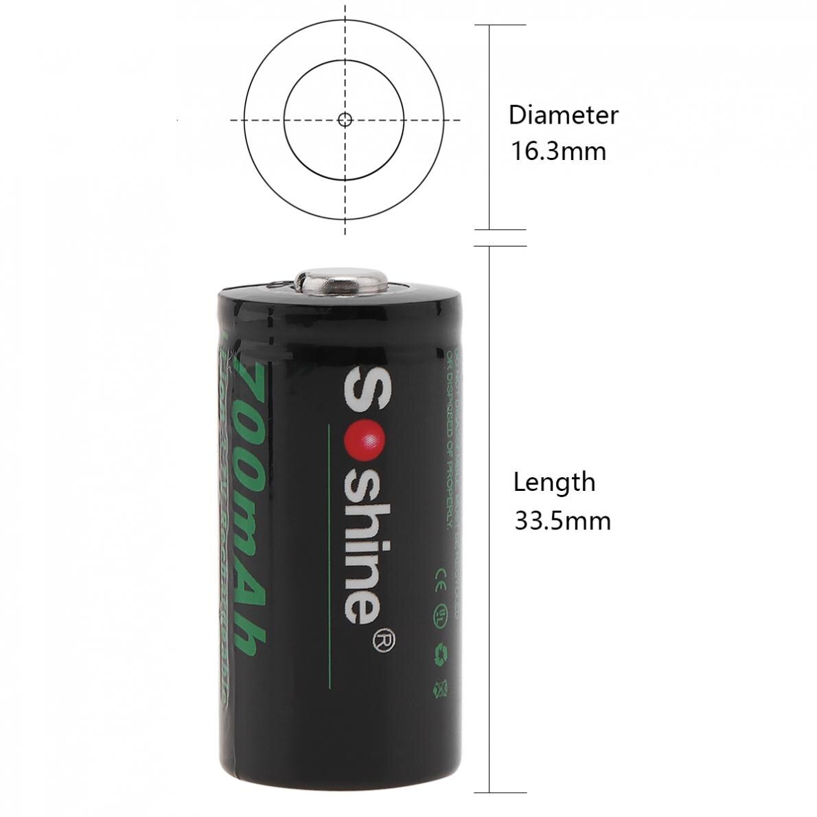 Soshine 4Pcs Rcr 123 16340 700Mah Li-Ion Oplaadbare Batterij Met 2 Stuks Batterij Opbergdoos Voor Zaklampen Koplampen