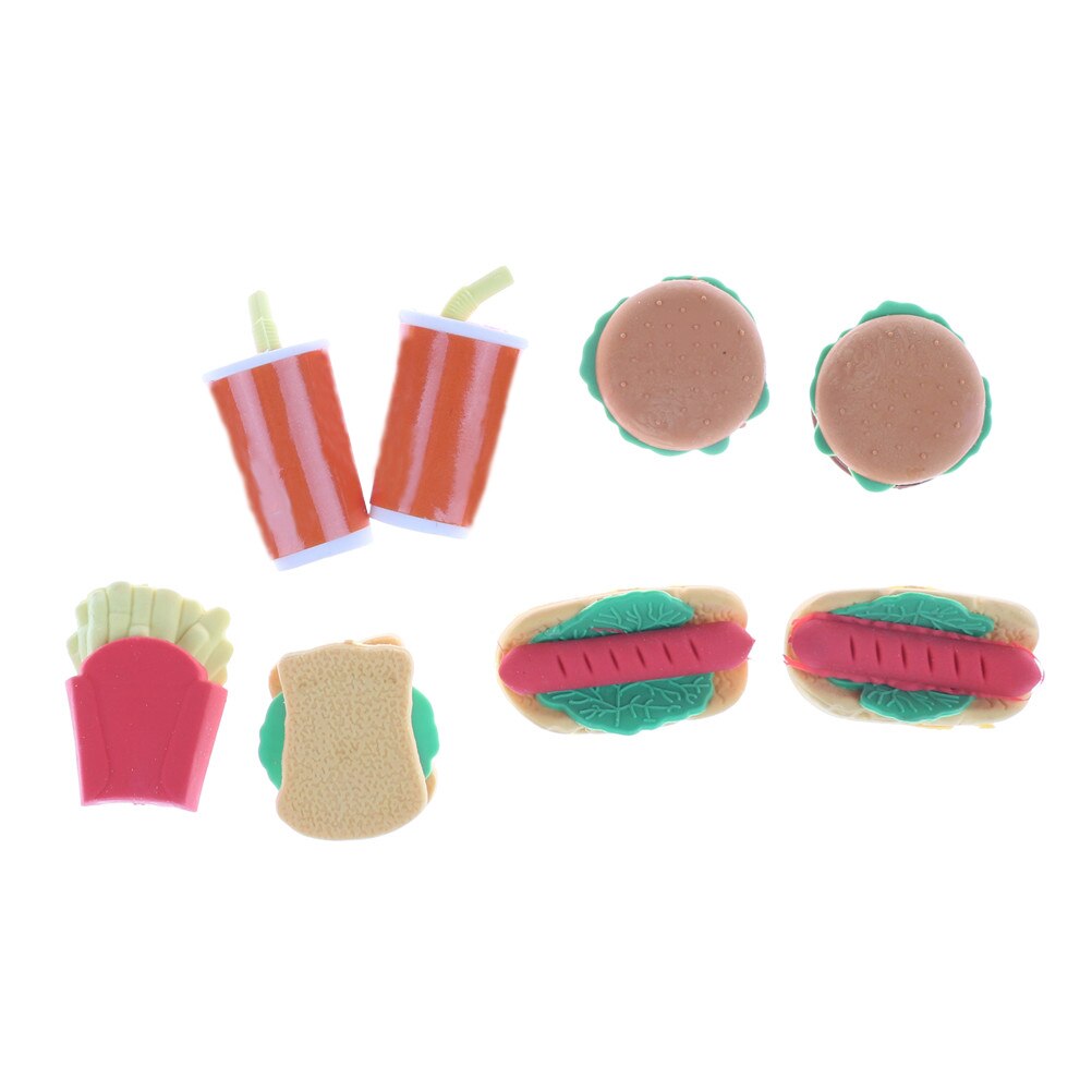 8 stücke Nette Kuchen Burger Obst Neuheit Art essen Trinken Koks Radiergummi Schreibwaren einstellen Spielzeug Küche spielzeug Schule Liefert