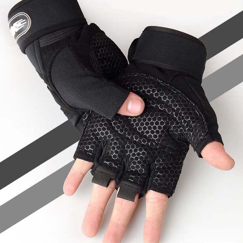 Guantes de ciclismo para hombre, guantes de medio dedo para bicicleta, guantes antideslizantes suaves y transpirables, guantes deportivos para Fitness al aire libre, negros