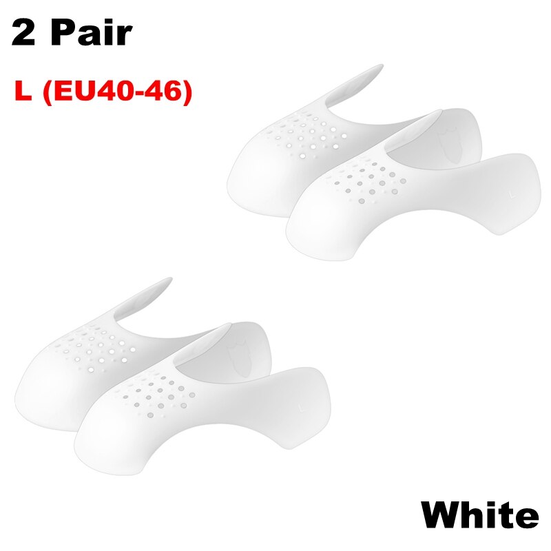 Protector antiarrugas lavable para zapatillas de deporte, Protector de flexión, soporte para la puntera, ensanchador de zapatos, 2 pares: White- L(EU40-46)