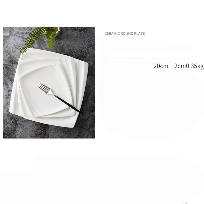 Pure White Ceramic Western Plate Flat Steak Plate Dessert Dim Sum Square Cake Cake Plate Household Dinner Plate Western Tablewar: C