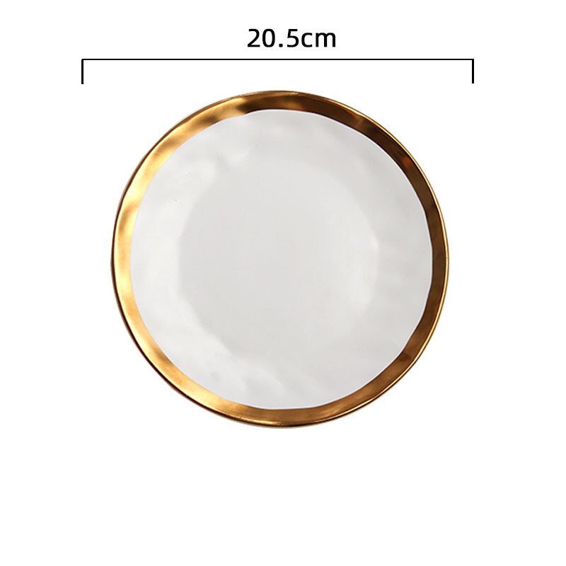 Assiette nordique en céramique à traçage doré mat, blanc et noir, bol à salade d&#39;œufs et de fruits, vaisselle de table, ensemble d&#39;assiettes en or: Plate-20.5cm1