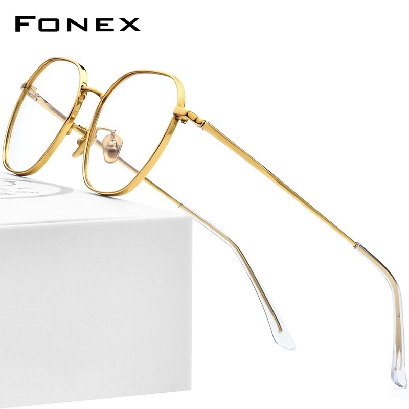 Fonex pure titanium briller ramme mænd nærsynethed optisk recept vintage briller ramme kvinder guld polygon briller 8519: Guld