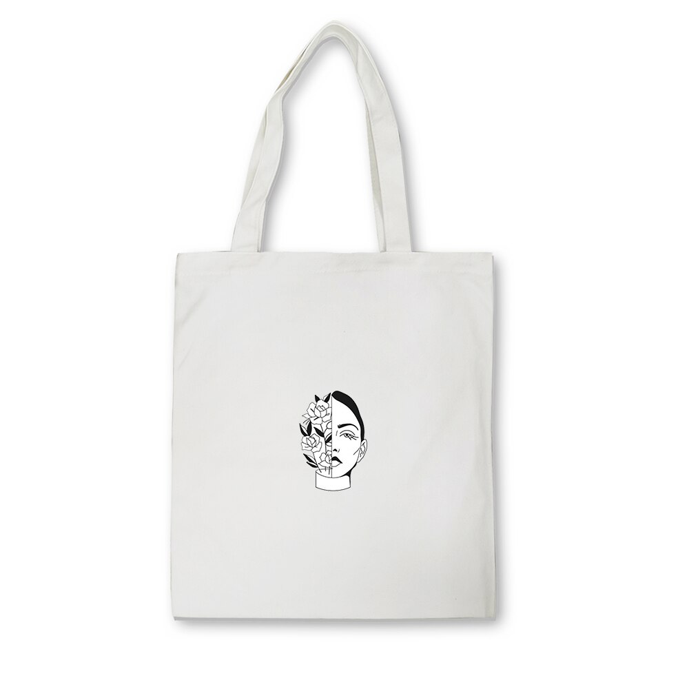 Fourre-tout décontractés ligne Art impression femmes toile sacs à bandoulière grandes dames sac à provisions sacs à bandoulière sac à main pour femmes Eco Shopper: F233WHITE