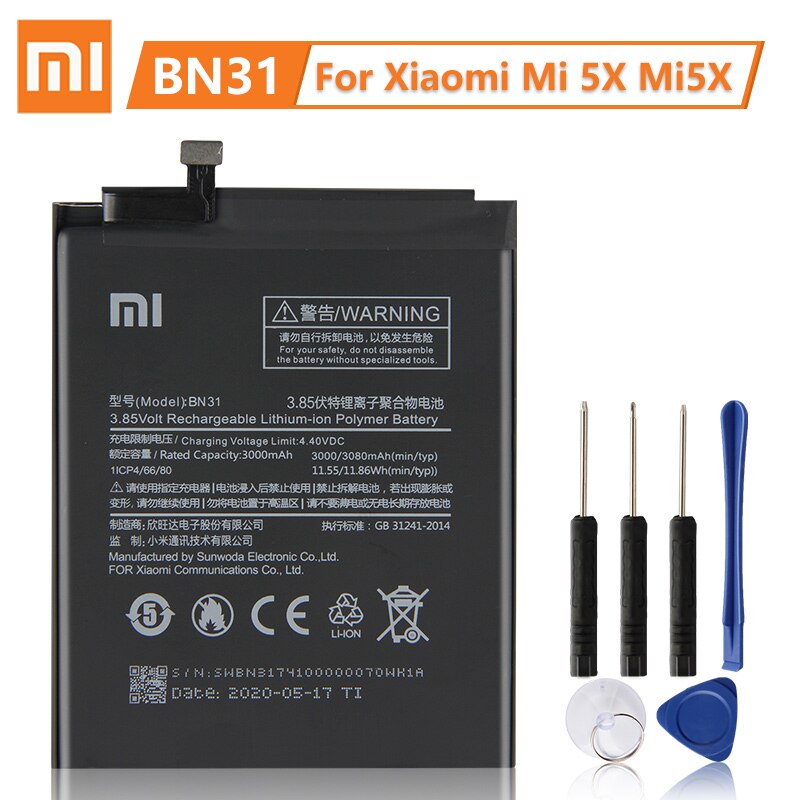 XiaoMi Original Battery BM36 for Mi 5S MI5S BM22 For MI5 Mi 5 BM37 For Mi 5S Plus BN20 For Mi 5C BN34 BN31 For Redmi 5A Note 5A