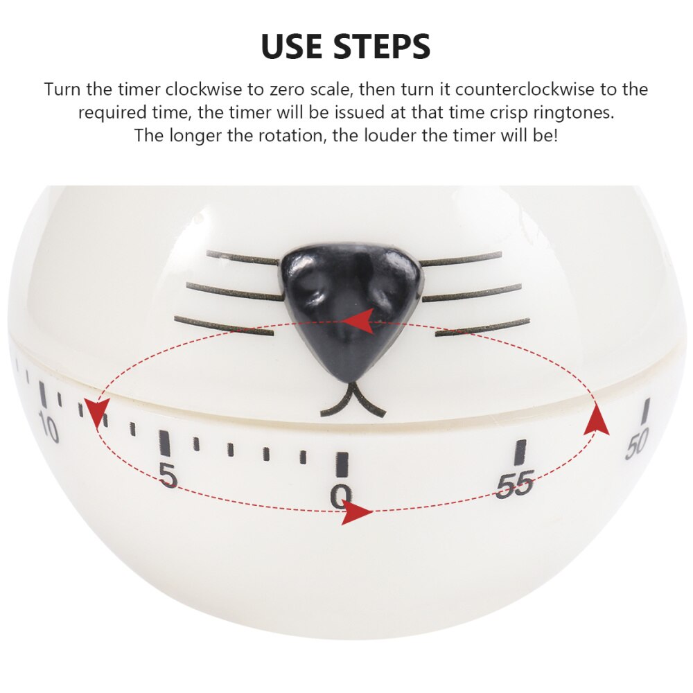 1Pc Adorable Cat Shaped Timer Kitchen Timer Household Reminder Black And White