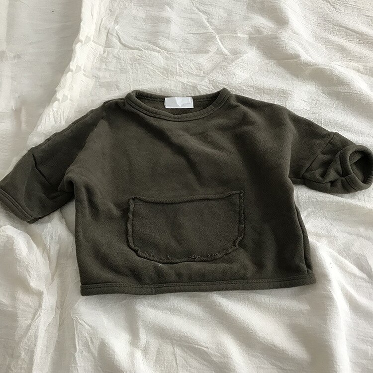 5413 Kinderen Casual Tops Truien Herfst Koreaanse Jongens En Meisjes Grote Zak Losse Hoodies 4 Kleuren Kids Kleding Tops: dark green / 100cm