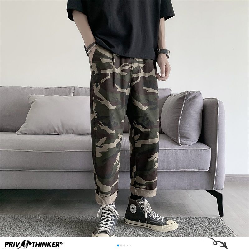 Privathinker Men's Camouflage Harem Sports Pants Autumn Korean Man Loose Ankle-Length Trousers Streetwear Male Casual Pants