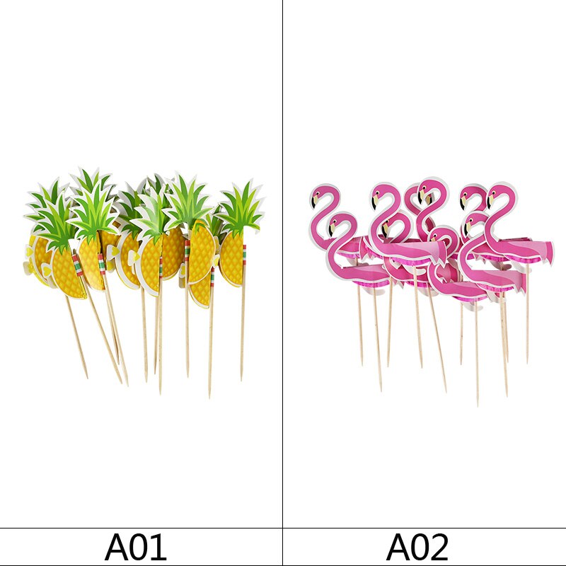 20Pcs Hawaii 3D Flamingo Pineapple Cake Topper Baby Shower Hawaiian Beach Party Wedding Birthday Party Cake Decoration