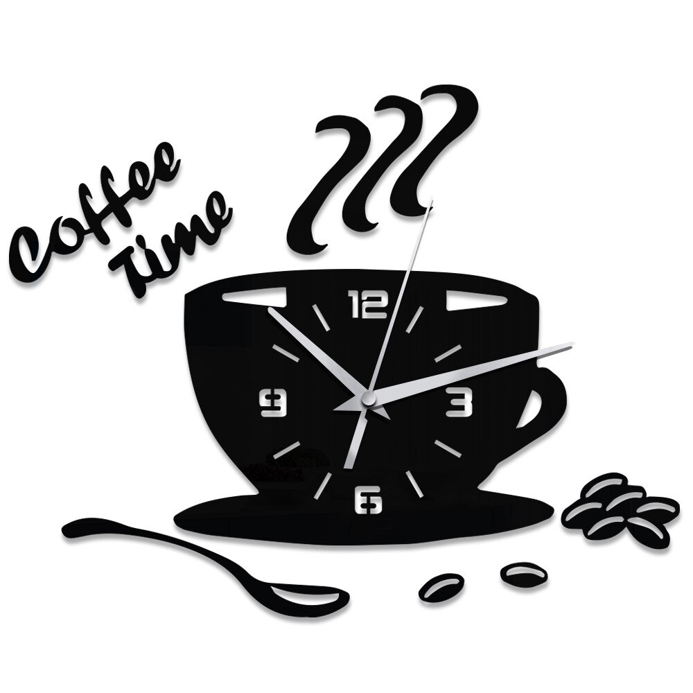 Large Wall Clock 3D Coffee Cup DIY Silent Wall Sticker Clock Wall Clocks Decor Adhesive Acrylic Room Living Mirror Home Self: B5