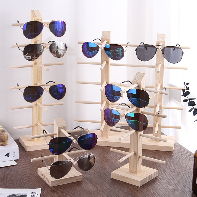Flere lag træ solbrille display reoler hylde briller show stativ smykker holder til multi par briller udstillingsvindue kvinder  wj519