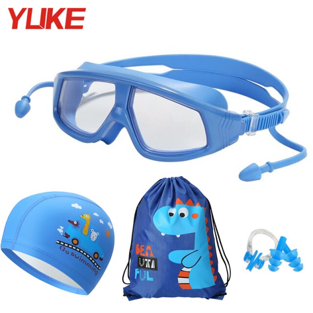 YUKE Kids Swimming goggles Anti-Fog With Swim Cap Bag Children swim Eyewear Waterproof Boys Girls Pool glasses