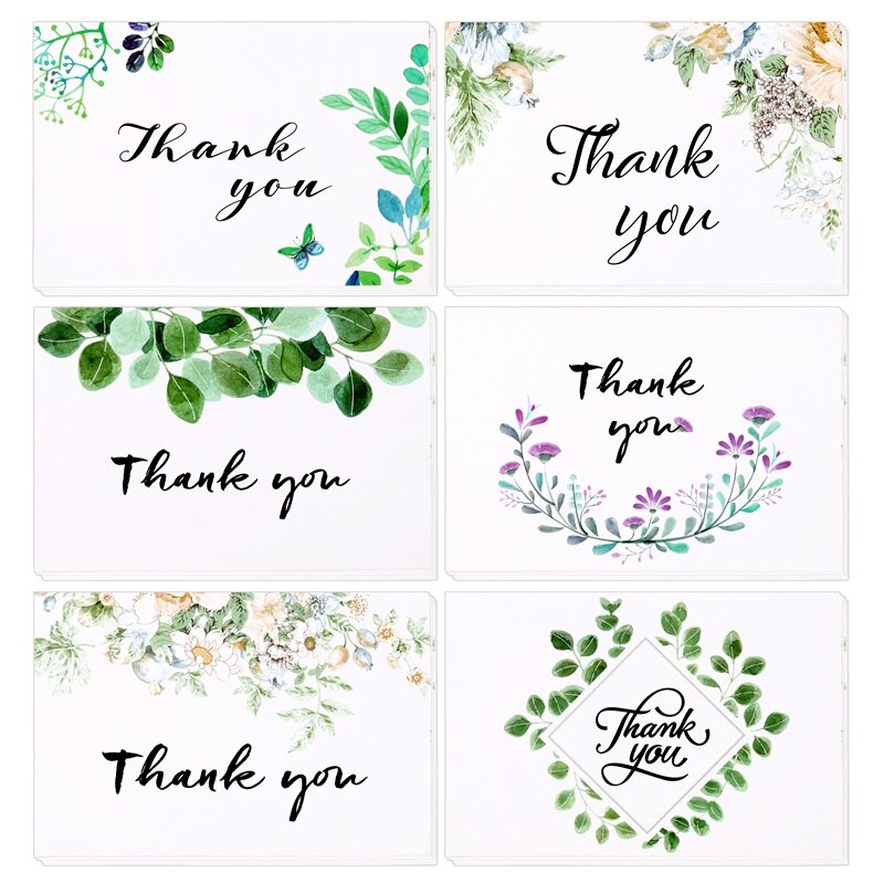 6Pcs/Set Thank You Cards Flowers Small Cards Greeting Card Postcards Message Card Universal