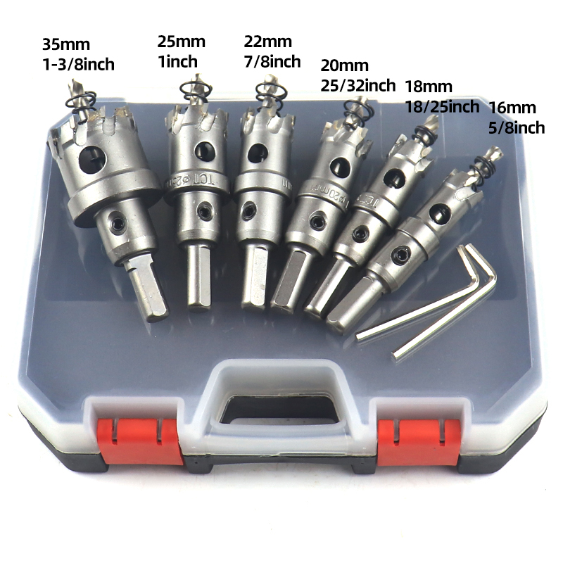 8 unids/set 16-35mm corona de perforación para metal TCT sierra perforadora con punta de carburo cortador de broca de núcleo de Metal con caja