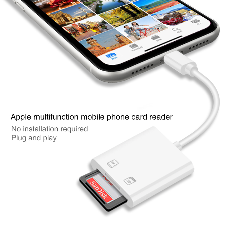 Uthai  c57 til iphone multikortlæser af lyn til sd tf hukommelseskortlæsere understøtter ios 13 til iphone 6/7/8/ x/xr /11