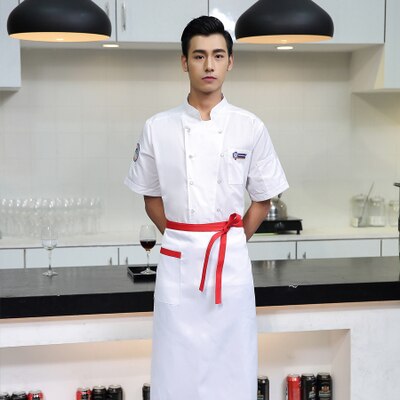 Vêtements de Service de restauration pour hommes, uniforme de Chef à manches courtes, uniforme de Chef d'hôtel et de Restaurant,: White / M