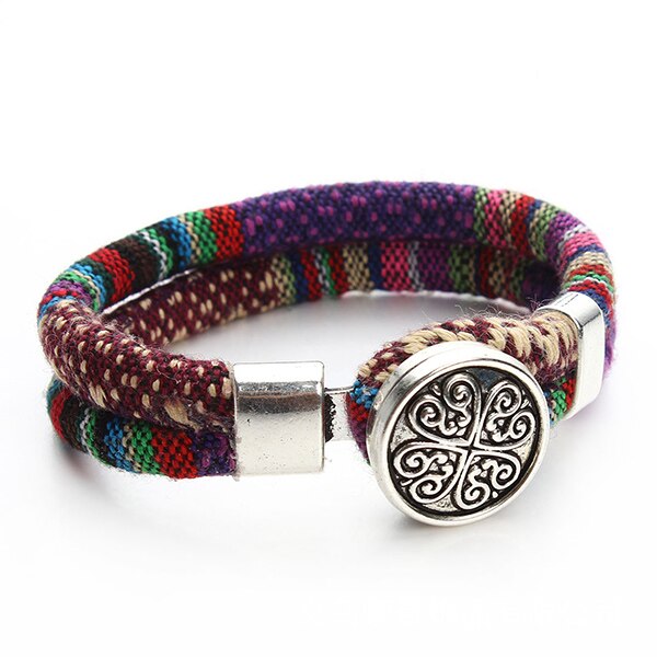 Bohemian Boho Druckknopf Armband für Frauen Multicolor Baumwolle Schnüre Tibetischen Silber Ethnische Charme Blume Armband Pulseras Mujer: B053S110