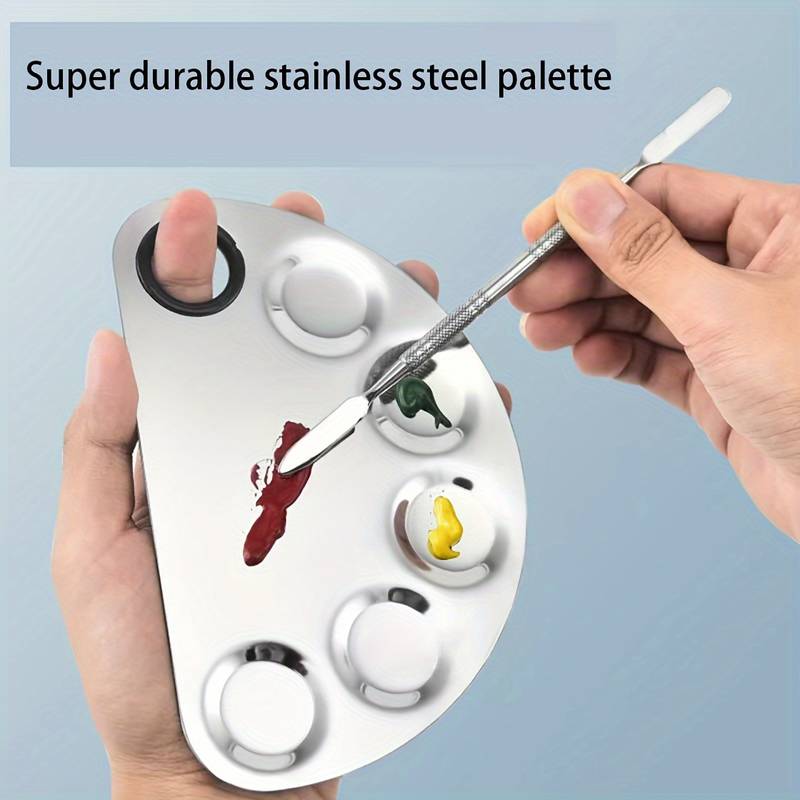 Mezclador de maquillaje de acero inoxidable, placa mezcladora de esmalte de uñas, base, paleta mezcladora de sombra de ojos con varilla de espátula, herramientas de belleza para manchas