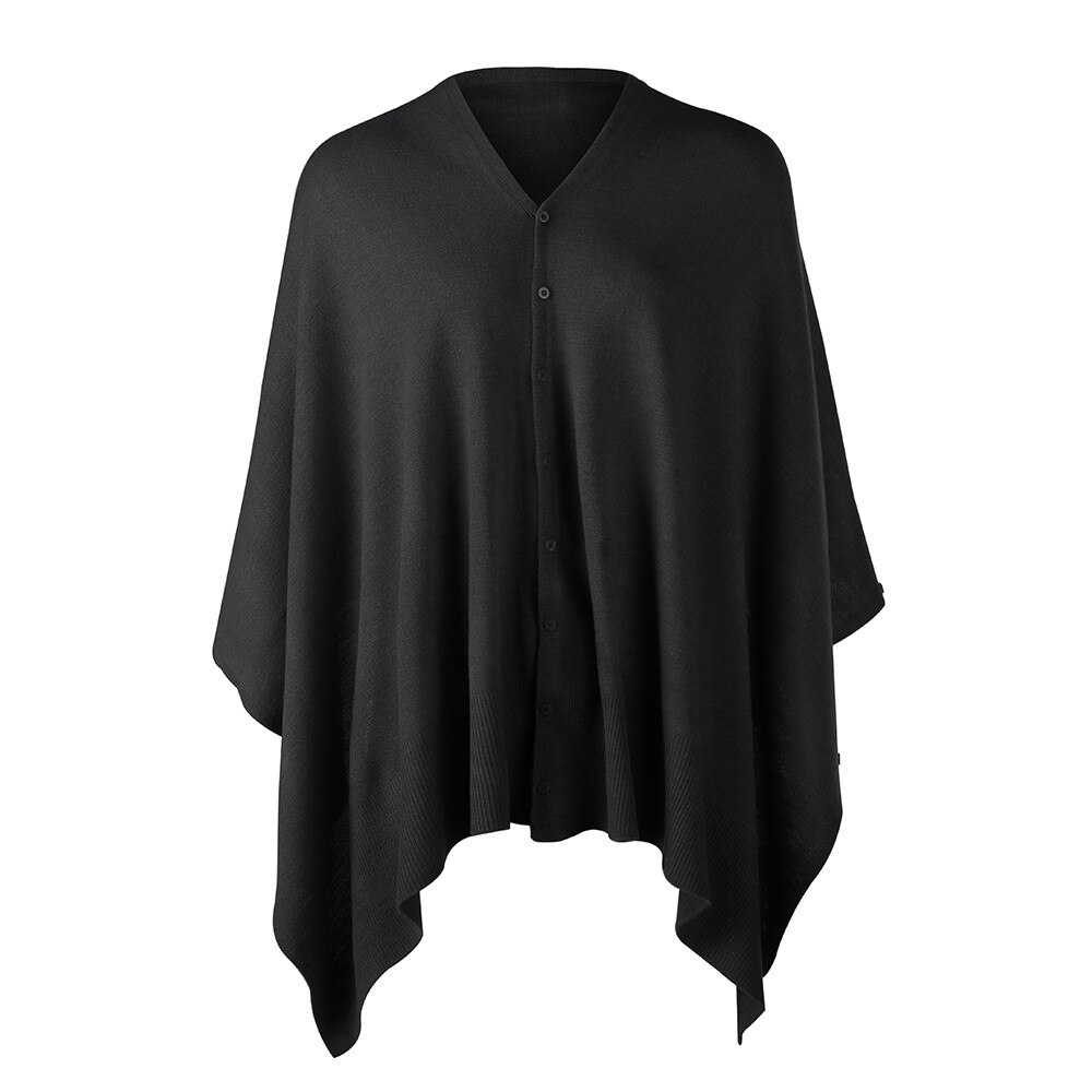 Women's Versatile Shawl Solid Scarf with Buttons Poncho Light Weight Autumn Shawls Lady Cape Cardigan Women Anniversary: black