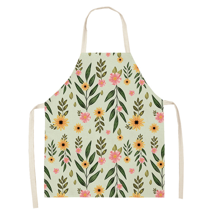 Bloemen Print Katoen Linnen Schort Keuken Vrouwen Bakken Taille Bib Thuis Koken Korte Mouwloze Overgooier 55x68cm: style 1 / 55x68cm
