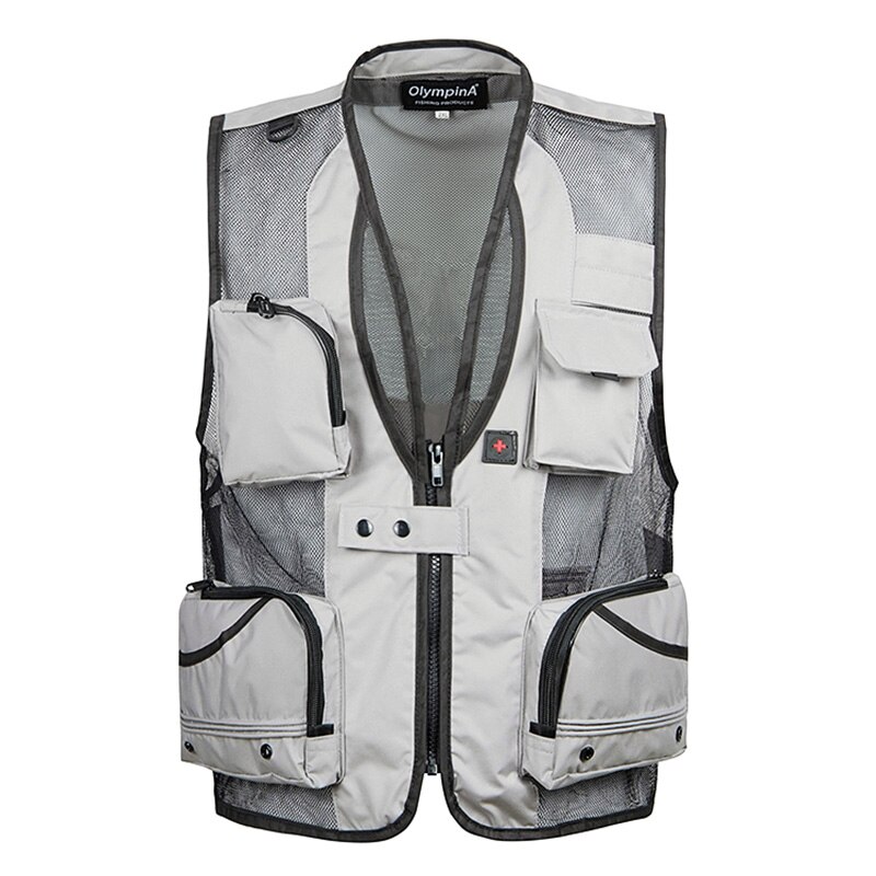 Summer Thin Mesh Vest For Men XL-5XL Casual Photographer Work Outerwear Varsity Multi Pocket Waistcoat Male Sleeveless Jacket: Gray Vest / XL