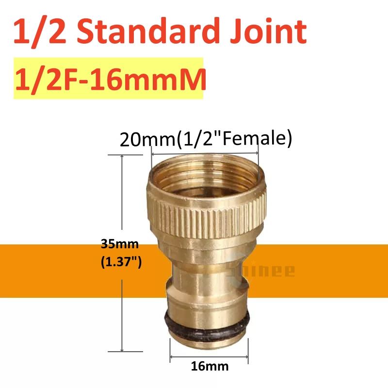 1 Uds. Conector rápido de rosca 1/2, adaptador de riego de jardín de latón, manguera de cobre para riego por goteo, accesorios de conector rápido para manguera de 16mm: Oro