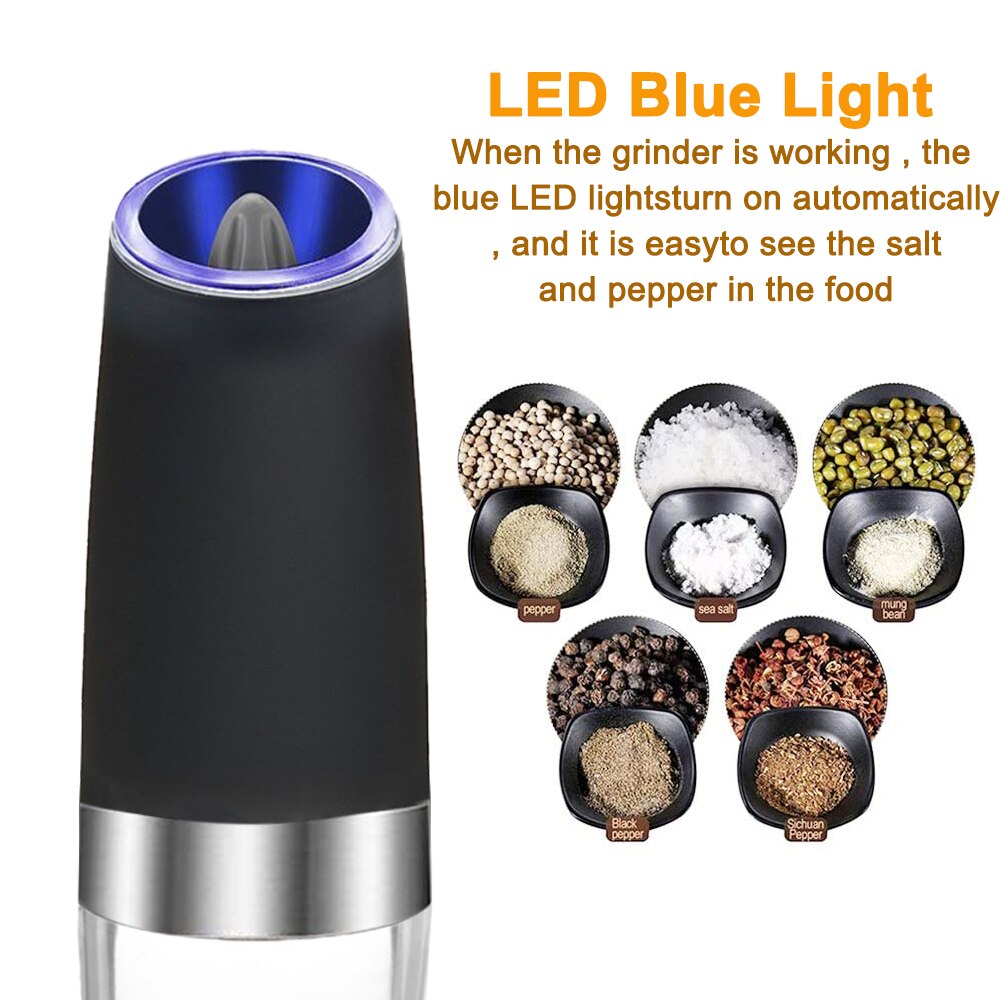 Electric Automatic Mill Pepper and Salt Grinder LED Light Spice Salt Pepper Core Grain Mill Porcelain Grinding Kitchen Tools