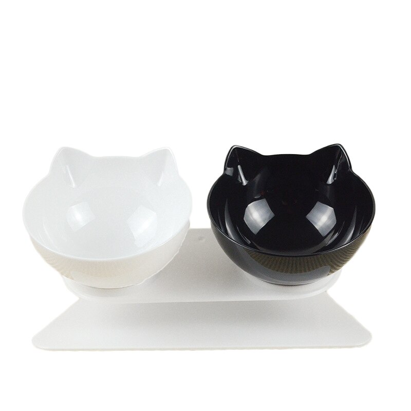 Non slip Double Cat Bowl with Raised Stand Pet Food Cat feeder Protect Cervical Vertebra Dog bowl Transparent Pet Products: Mixed Colors Double