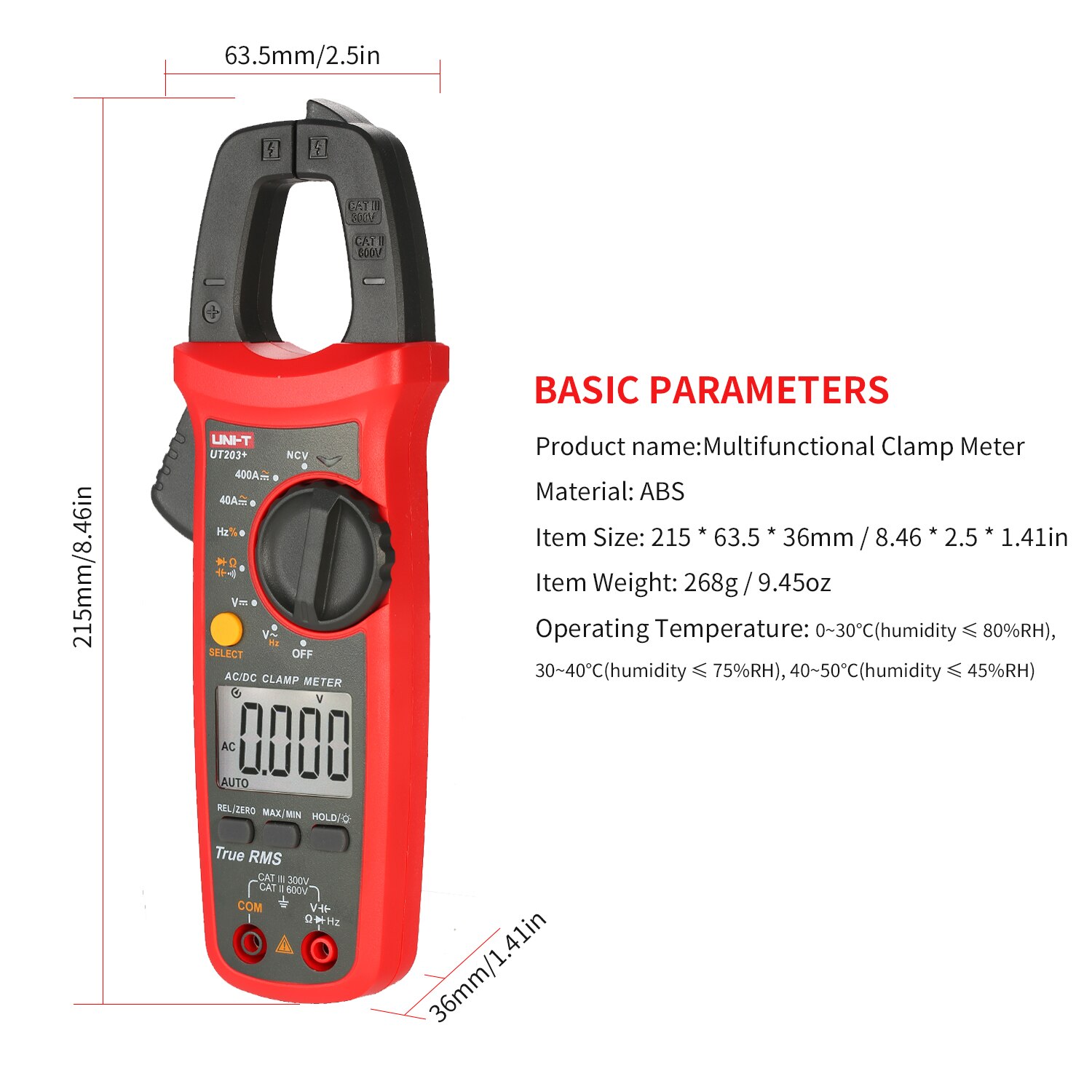 UNI-T UT203+ 4000 Counts Digital Clamp Meter True RMS Multimeter Clamp Ammeter Voltage Meter NCV Test Universal Meter Tester