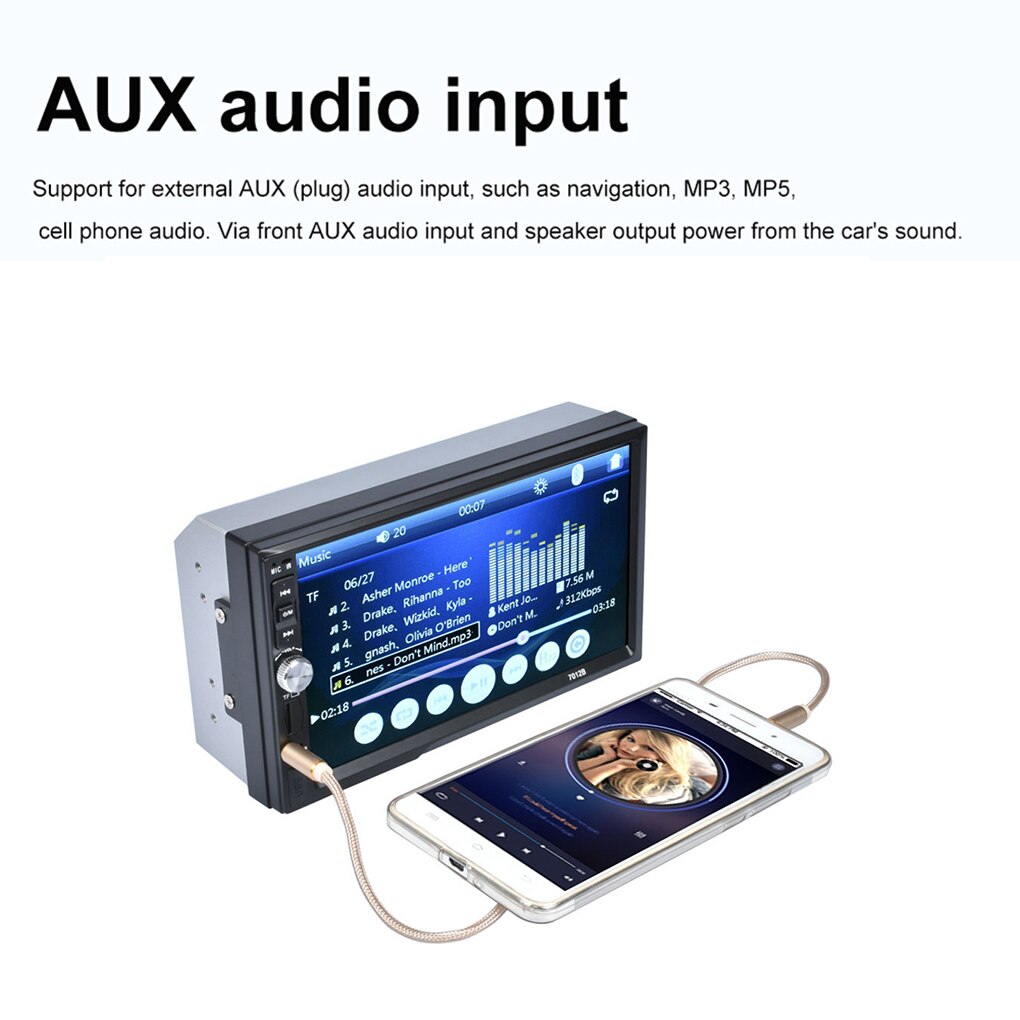 Bluetooth MP5 Player 7 Inch Touch Screen 2 Din Car Audio Stereo Support Rear View Camera AUX FM USB