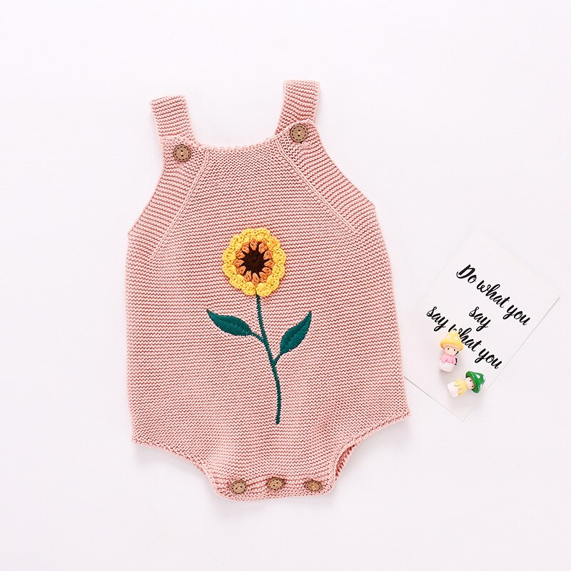 Tenue d'été en laine pour bébés filles et garçons de 0 à 18 mois, bretelles tricotées, sans manches, avec décoration tournesol: Rose / 6M