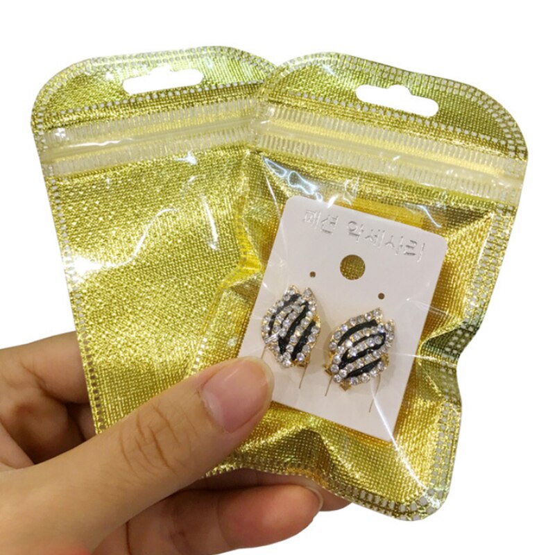 7x1 1cm ponownie zamykany OPP torby przezroczyste okienko zagęścić z tworzywa sztucznego samoklejący woreczek opakowanie z otworem do powieszenia DIY biżuteria do prezentowania, przechowywania biżuterii, zegarków: Gold