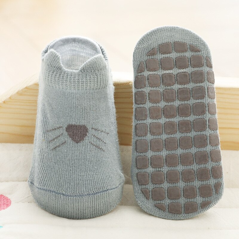 Skarpety dziecięce domowe skarpetki-kapcie dla 0-5 lat niemowlę dzieci antypoślizgowe bawełniane skarpety miękkie uroczy placki wzór kreskówki maluch dziecko: niebieski Kitten / M 1-3Y