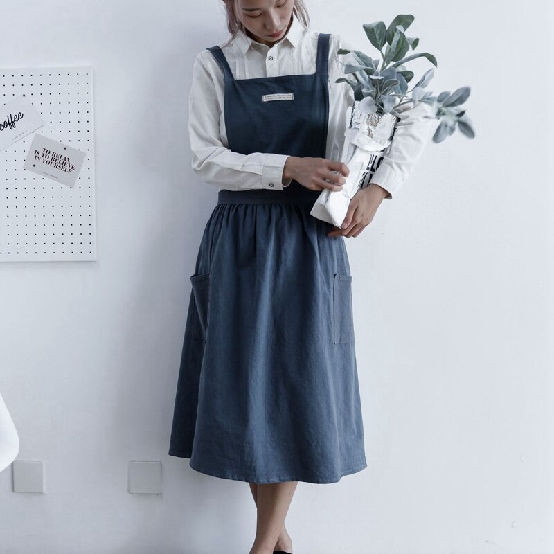 Künstlerische Baumwolle Leinen Kochen Küche Schürzen Für Frau Kleid Blume Einkaufen Kittel Friseur Lätzchen Garten Overall Reinigung Schürze: Marine
