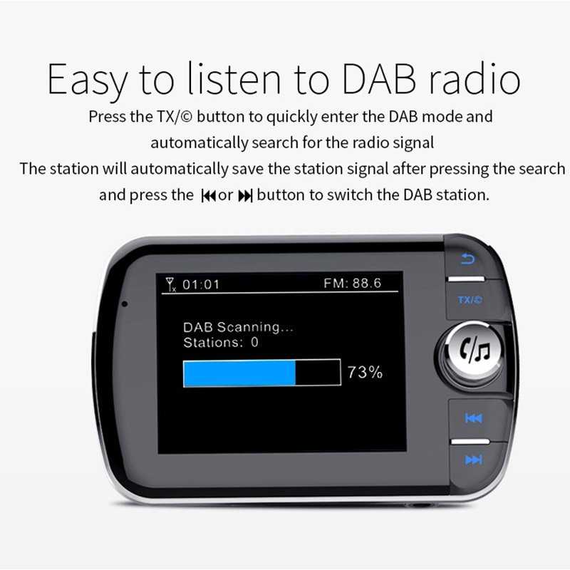 Jilang Car Radio DAB+ Radio Tuner Digital Broadcasting Receiver with FM Transmitter Converter Plug and Play Adaptor USB Charger
