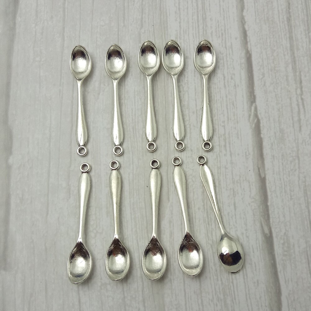 10Pcs 11X55Mm Antiek Zilver Kleur Lepel Charms Sieraden Creatieve Charm Voor Ketting Diy Sieraden Maken