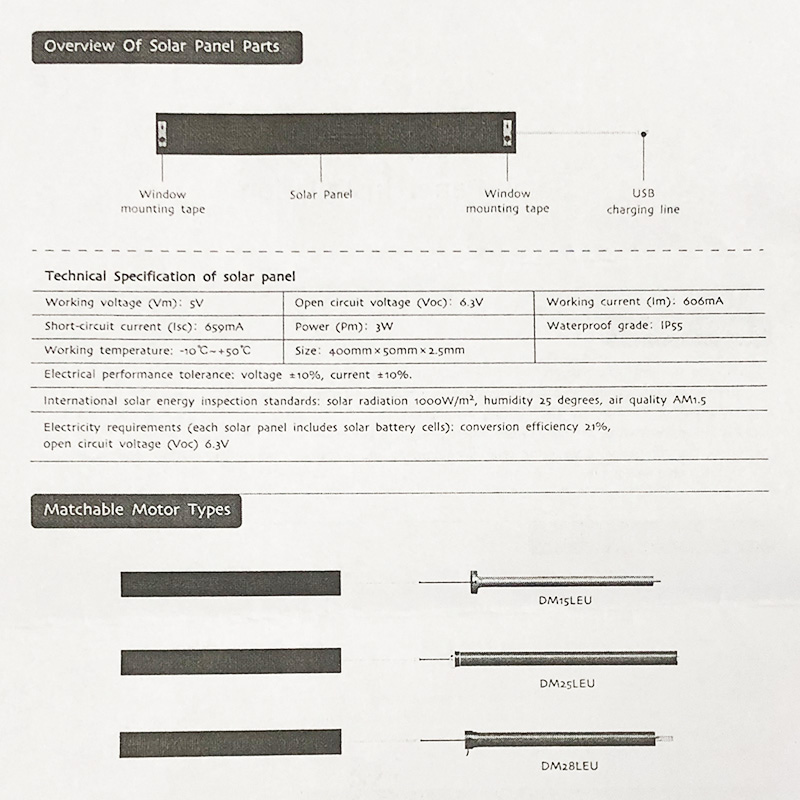 USB cable solar panel DC1288H for battery tubular motor Dooya DM25LEU DM15LEU DM28LEU roller blinds zebra blinds shutter curtain