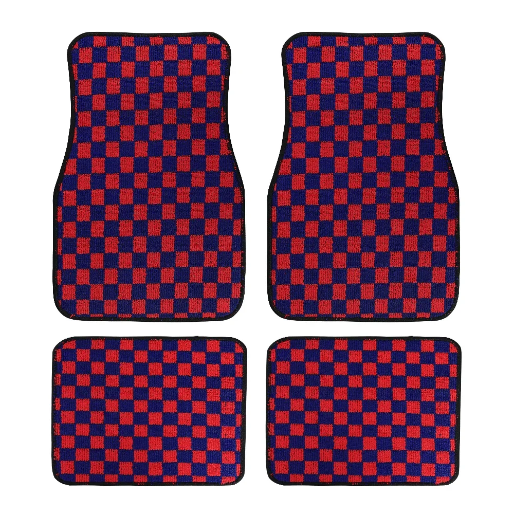 4PCS Carpet Floor Mat Dadu Dice Car Floor Mat Accessories Classical Anti-Slip Checkered Print Floor Foot Pad Mats: Orange