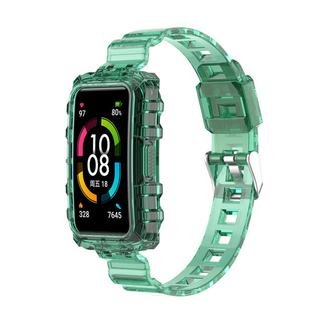 Tpu Transparant Smartband Pols Horlogeband Voor Huawei Band6 Kleurrijke Siliconen Horloge Band Voor Honor Band 6 Accessoires Armband: green / For Huawei band 6