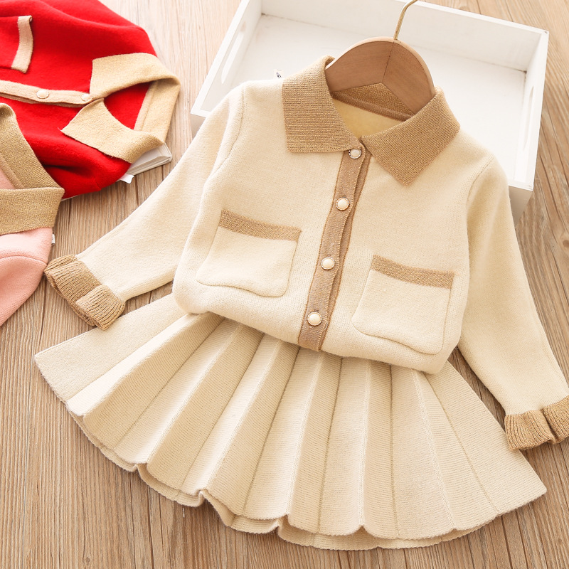 Conjunto de suéter para niña pequeña, Top de manga larga de coreana + Falda plisada, suéter para niña pequeña, ropa de otoño e invierno, novedad de 2022