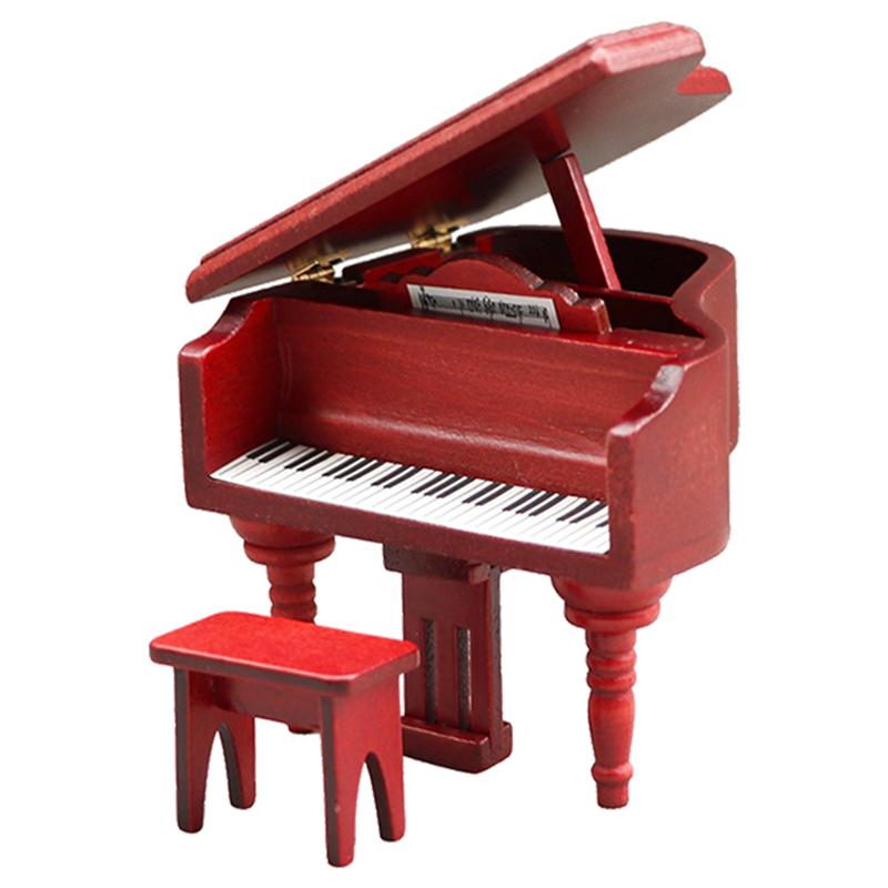 Doll House Miniature Piano Miniature Piano Ornament Micro Landscaping Piano Decor: Red