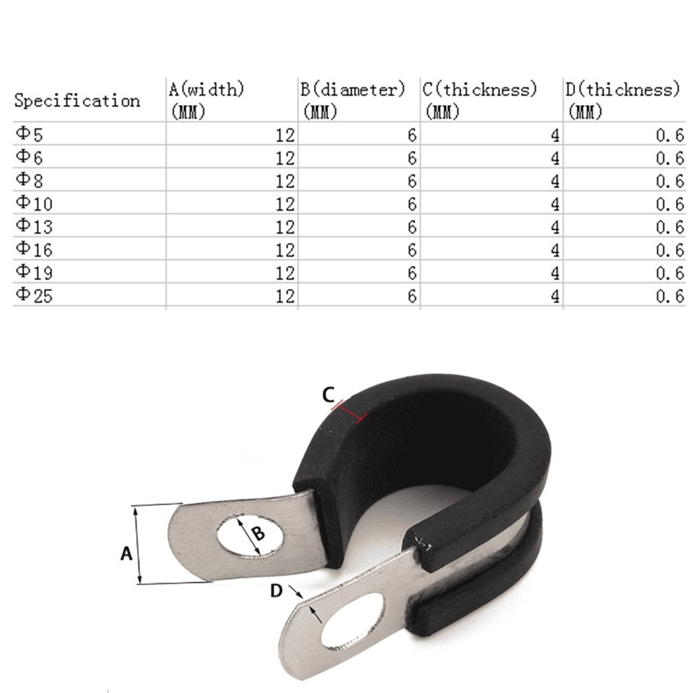 55 stuks 5 maten rubberen, roestvrijstalen slangklem, kabelklem, metalen klem, buishouder voor buissnoerinstallatie