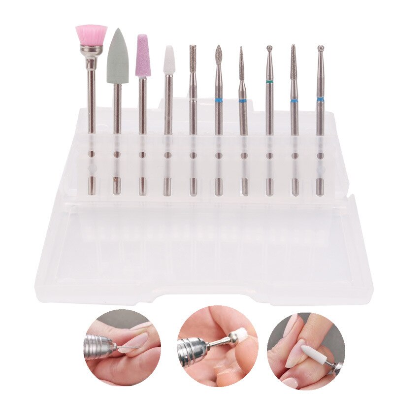10 Stuks Nail Drill Kit Frezen Beauty Nail Boren Nail Art Carbide Manicure Kits Apparatuur Gereedschap Voor Exfoliërende
