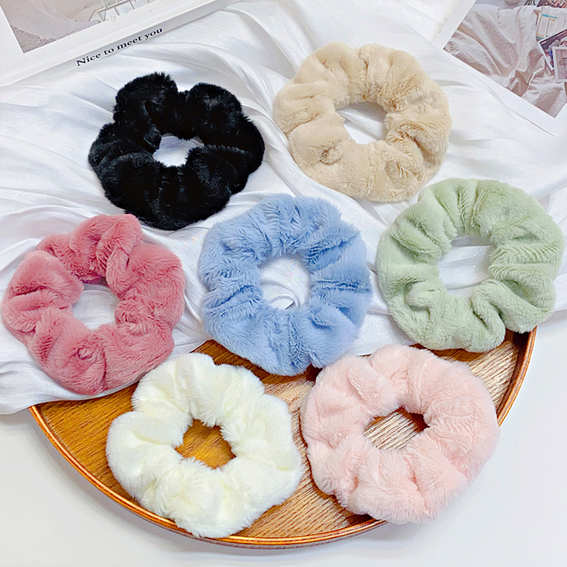 Banda ancha para el cabello de felpa suave y sólida para mujeres y niñas, coleteros, lazo para el cabello, banda de goma esponjosa, accesorios para el cabello de