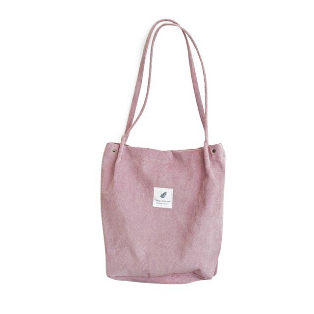 Shoulder Bag Female High Capacity Women Corduroy Tote Ladies Casual Lady's Bag Foldable Reusable Shopping Beach Bag: Pink