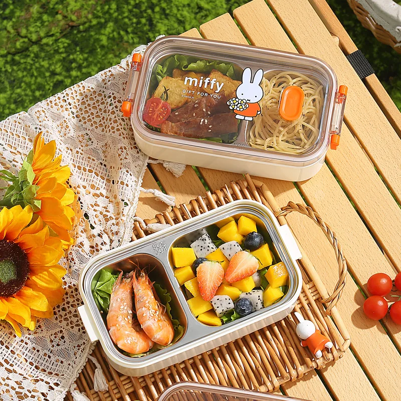 Kawaii Miffy Doppelte Edelstahl-Lunchbox mit großer Kapazität, isolierte Lunchbox für Erwachsene, tragbare Studenten-Lunchbox, Weihnachtsgeschenk