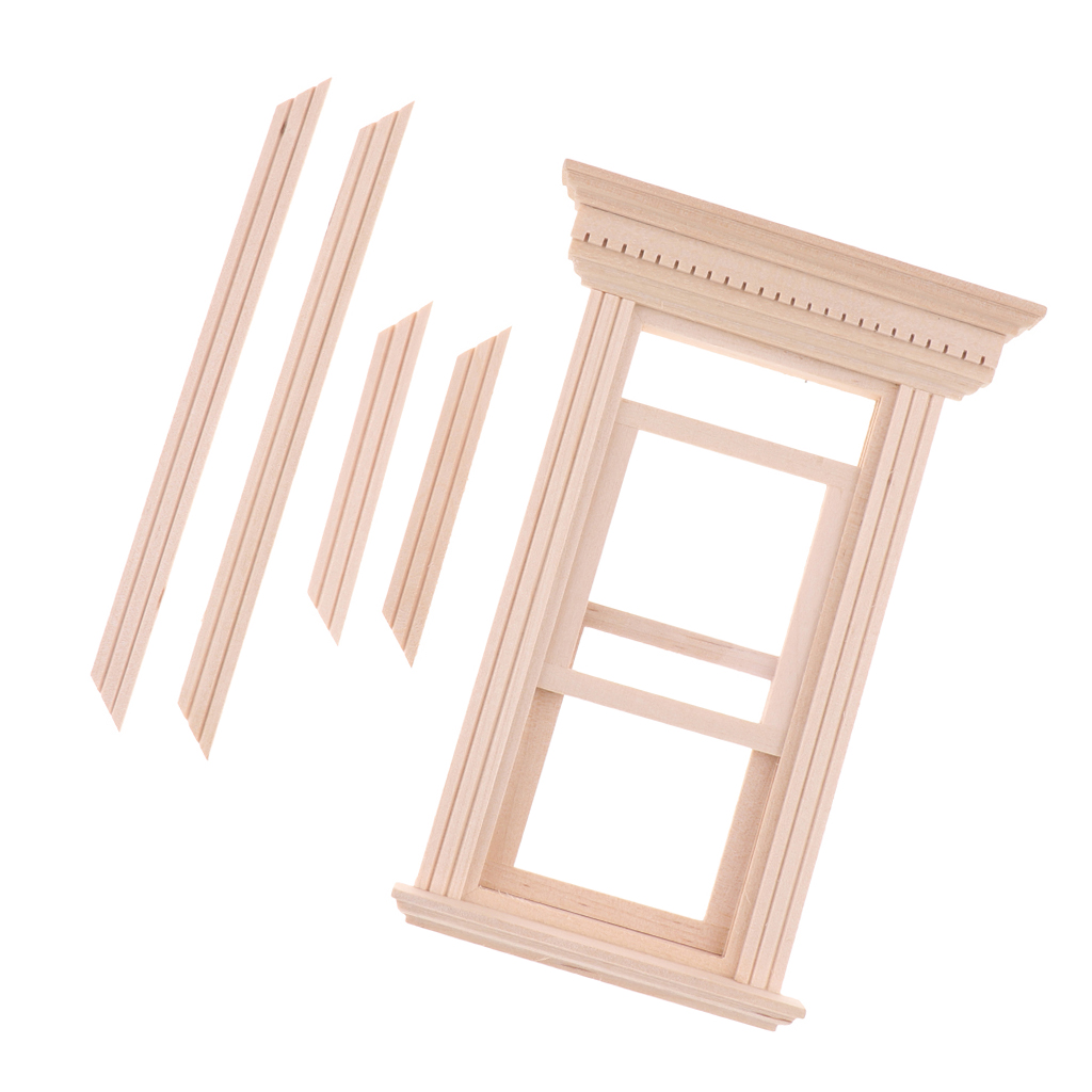 Unpainted 1/12 Dolls House Miniature Wooden Movable 2 Pane Sash Window Model DIY Accessories Collections