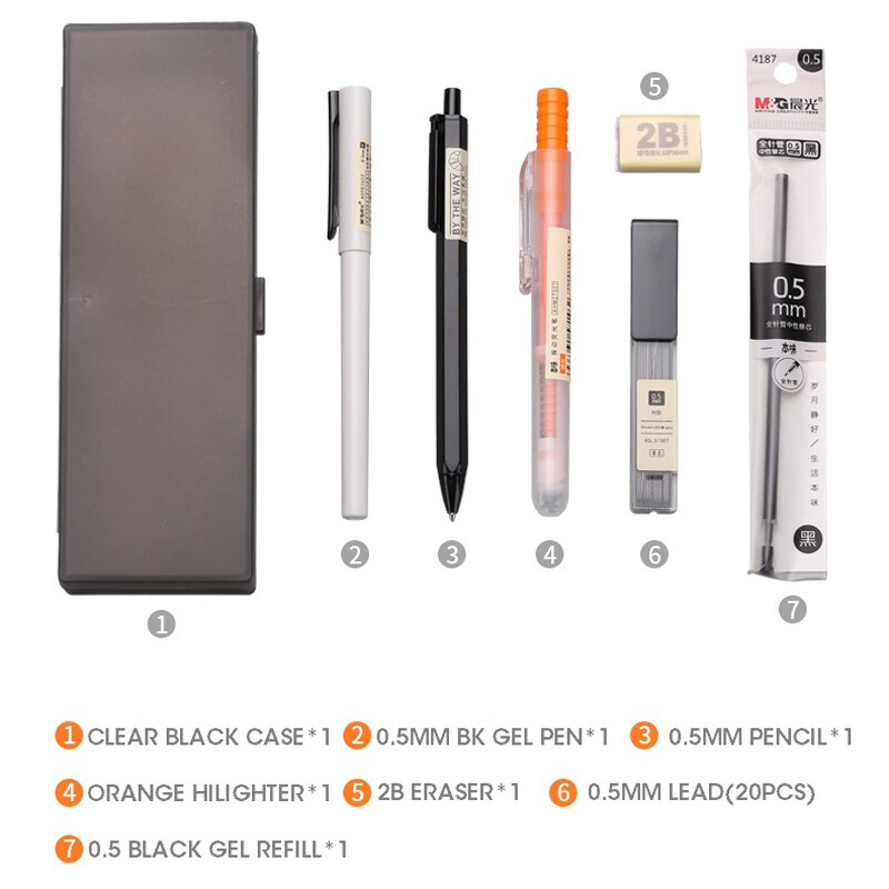 Color Nature School Stationery Set Kids Stationary Gel Pen Highlighter Mechanical Pencil Lead Ink Refill Eraser Pencil Case